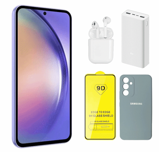 تصویر از گوشی موبایل سامسونگ مدل Galaxy A54 5G ظرفیت 256 گیگ و رم 8 گیگ همراه با پک قاب و گلس، ایرپاد و پاوربانک رنگ مشکی