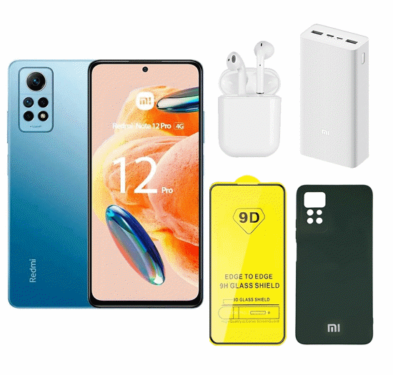 تصویر از گوشی موبایل شیائومی مدل Redmi Note 12 Pro 4G ظرفیت 256 گیگ رم 8 گیگ همراه با پک قاب و گلس، ایرپاد و پاوربانک رنگ آبی