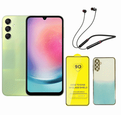 تصویر از گوشی موبایل سامسونگ مدل Galaxy A24 ظرفیت 128 گیگ و رم 6 گیگ همراه با پک قاب و گلس و هندزفری رنگ سبز